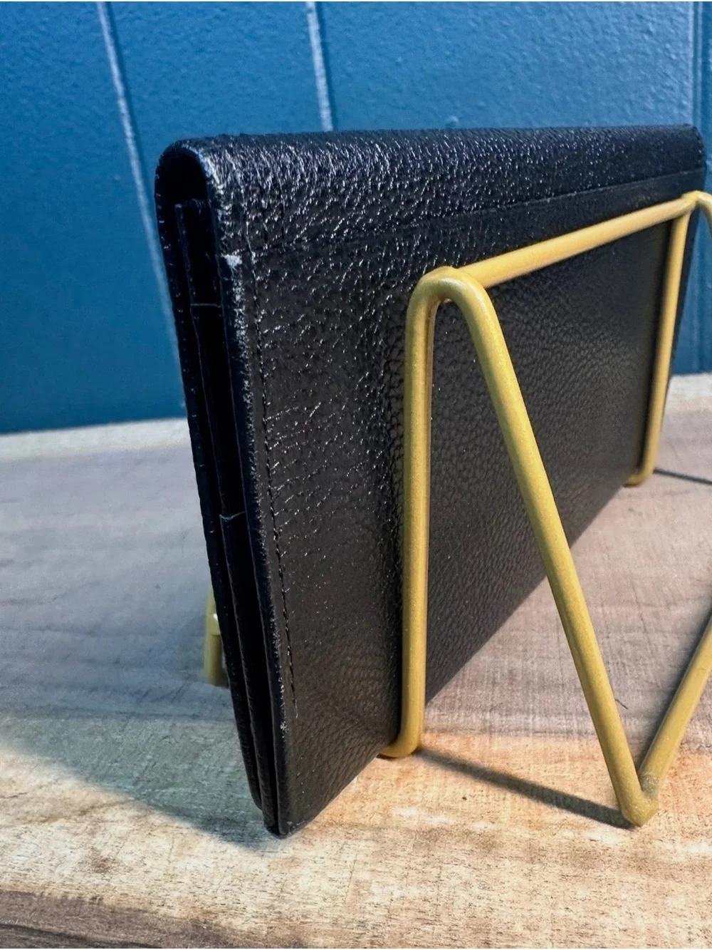 YSL Saint Laurent Monogram Black Leather Wallet Textured Grain Gold Logo Bifold